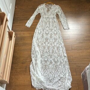 Floor length white lace dress